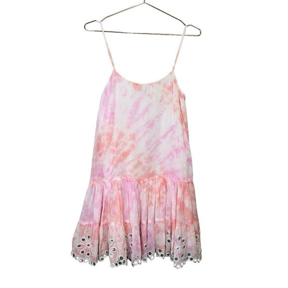 Juliet Dunn Shisha Mirror Embroidered Tie Dye Cotton Mini Dress Pink White Small - Picture 4 of 10